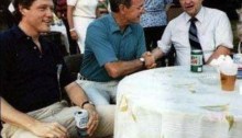 Future Presidents Bill Clinton And George Bush with Governor George Wallace at a BBQ in 1983