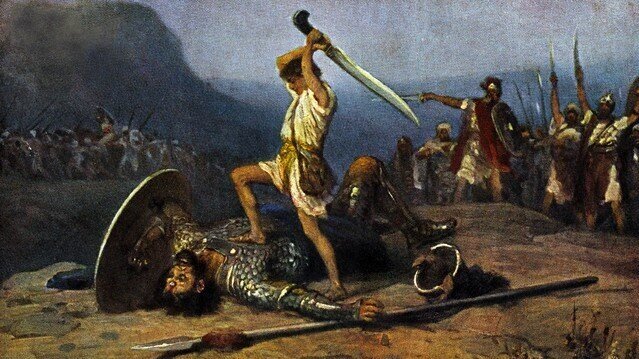 David slaying Goliath, descendant of the Anakim
